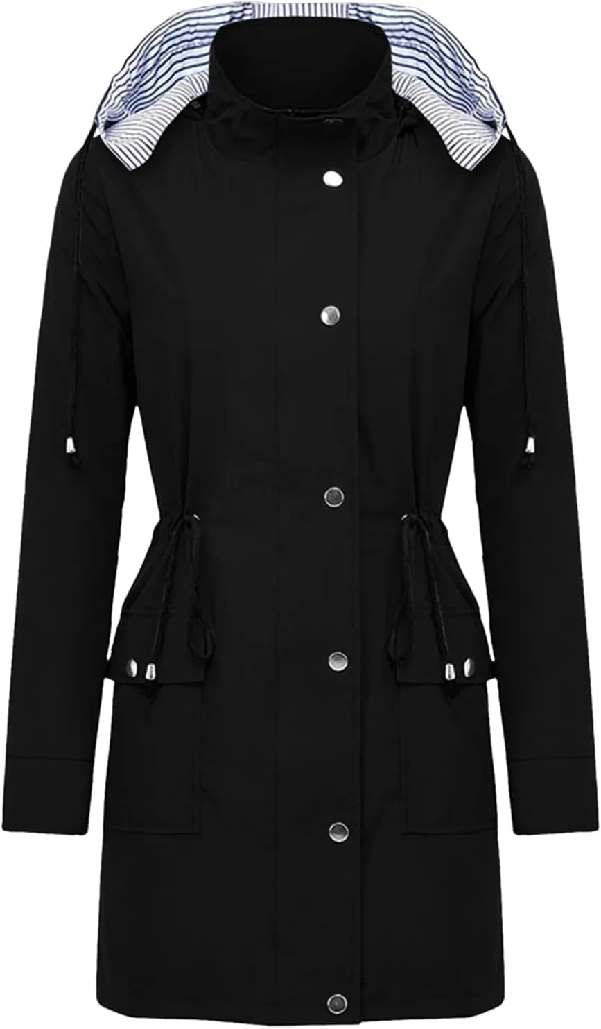 Women'S Windbreaker Gothic Punk Collar Pea Coat Winter Coat Women'S Long Fleece Pea Jacket Slim Hooded Dress Coat