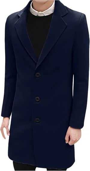 Ymosrh Winter Jackets for Men Formal Single Breasted Figuring Overcoat Long Wool Warm Jacket Outwear Mens