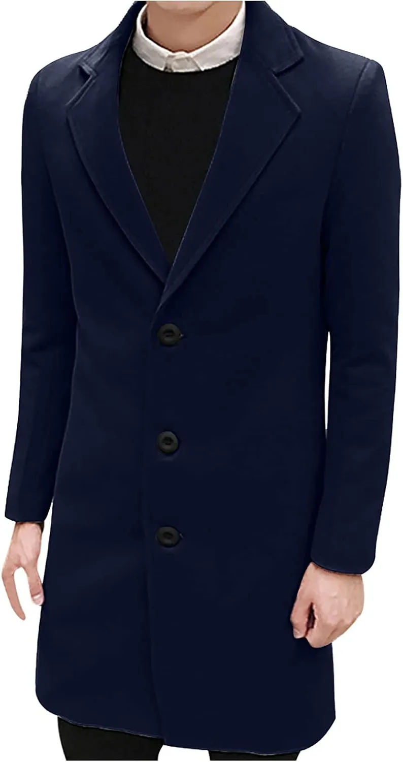 Ymosrh Winter Jackets for Men Formal Single Breasted Figuring Overcoat Long Wool Warm Jacket Outwear Mens
